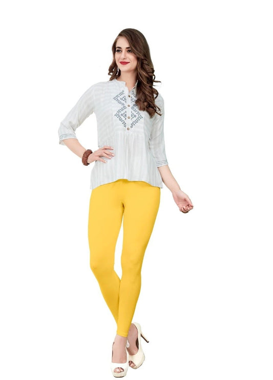 Yellow Ankle Length Cotton Blend Comfort Leggings For Women