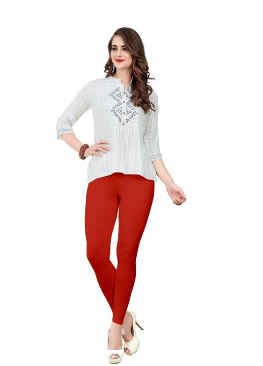 Cornell Red Ankle Length Cotton Blend Comfort Leggings For Women