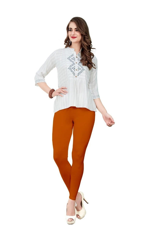 Burnt Orange Ankle Length Cotton Blend Comfort Leggings For Women