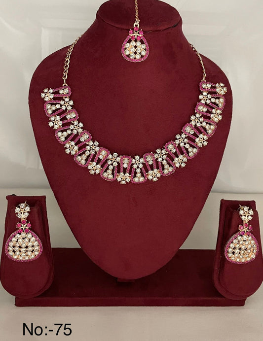 Unique Design Diamond Necklace With Earring and Mangtikka