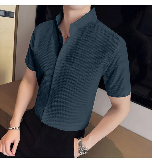 Grey Colour Men's Casual Wear Short Sleeve Shirt